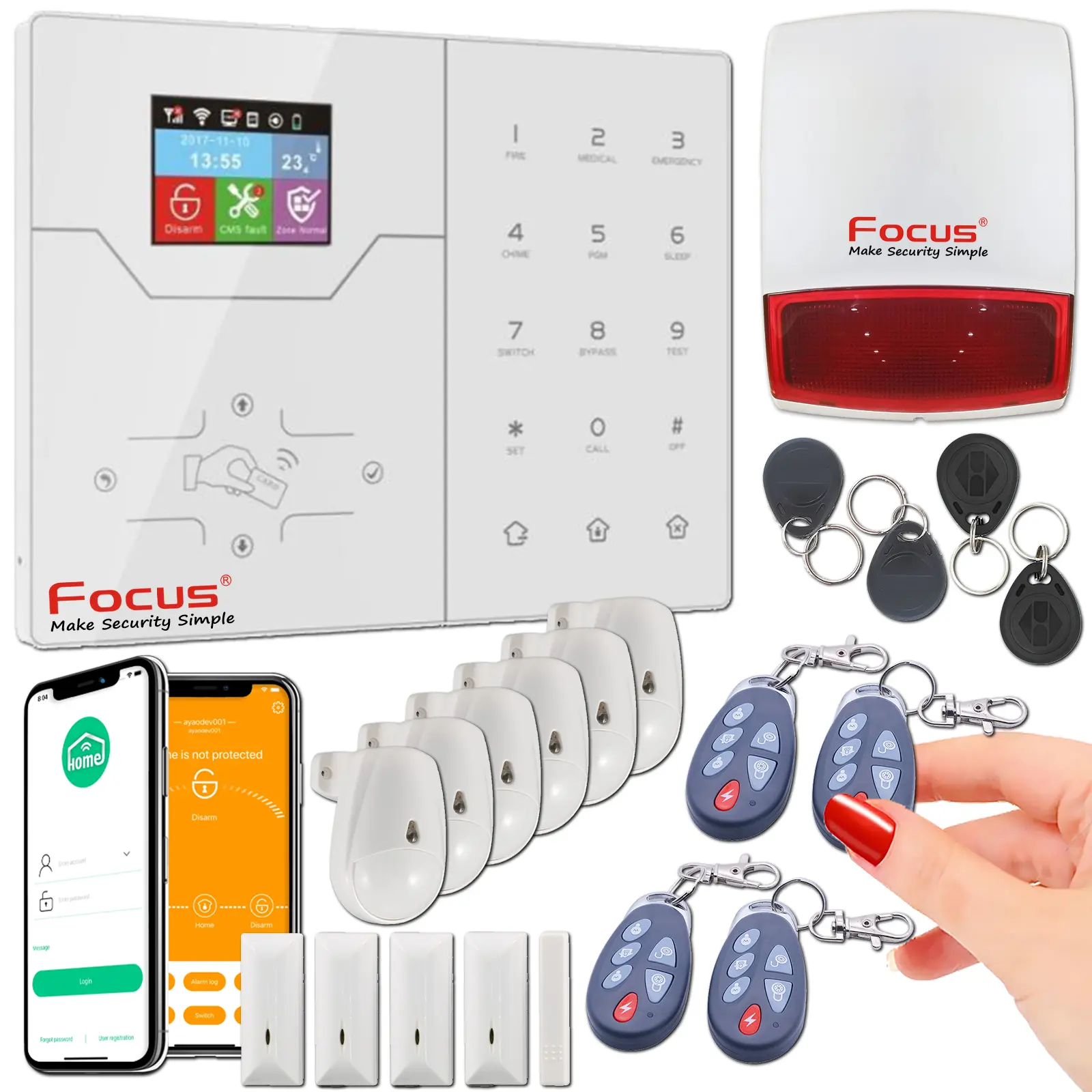 Vue centrale HA-VGT compatible alarme sans-fil avec Sirène à piles 4G