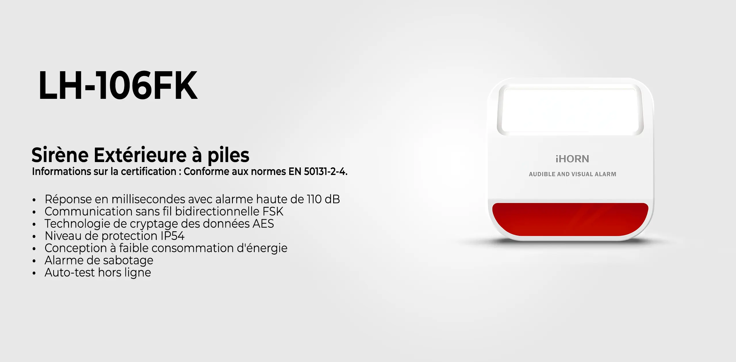 Sirène connectée avec réponse ultra-rapide et alarme réglable via l’application.