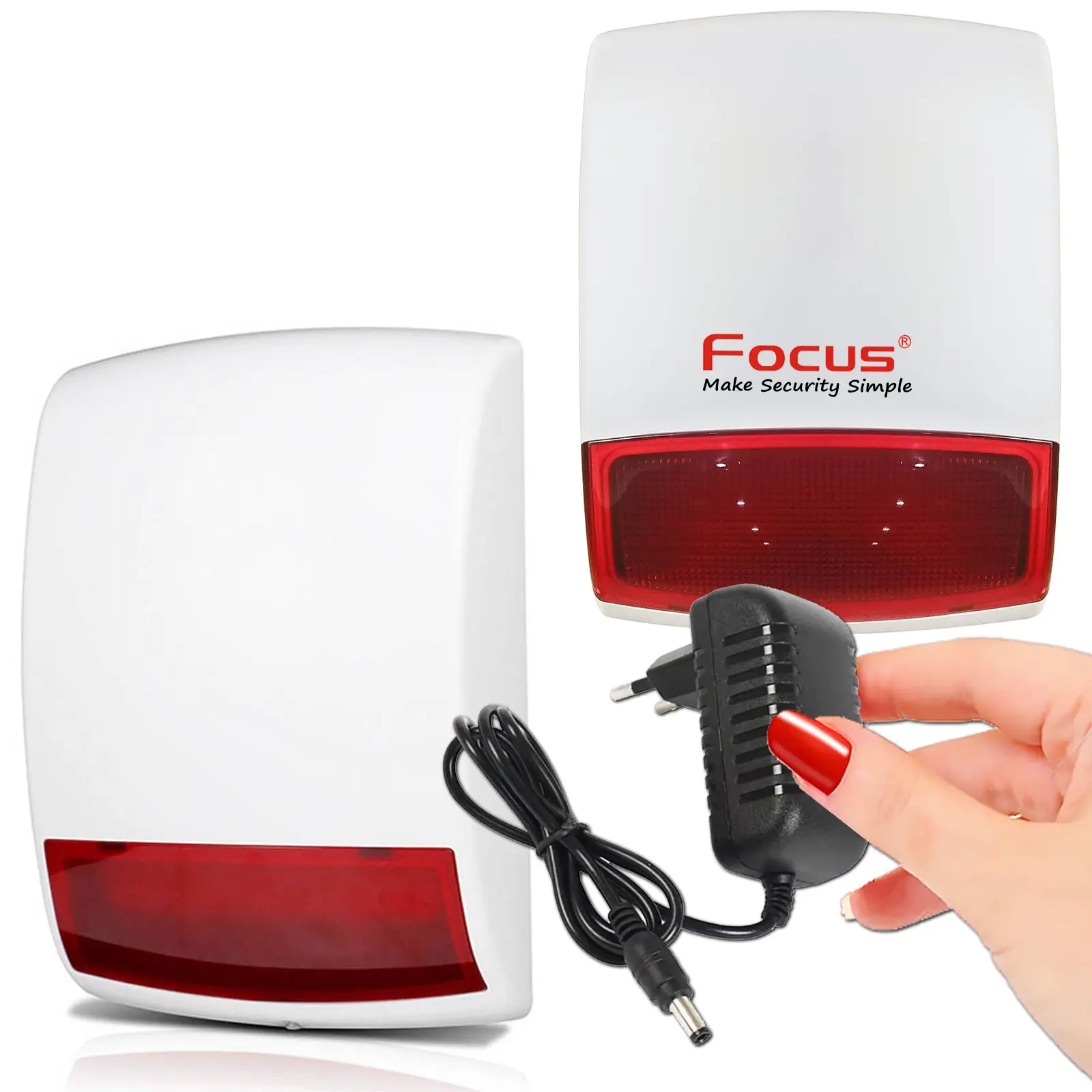 Sirène extérieure Meian posée sur un bureau protégé par alarme connectée