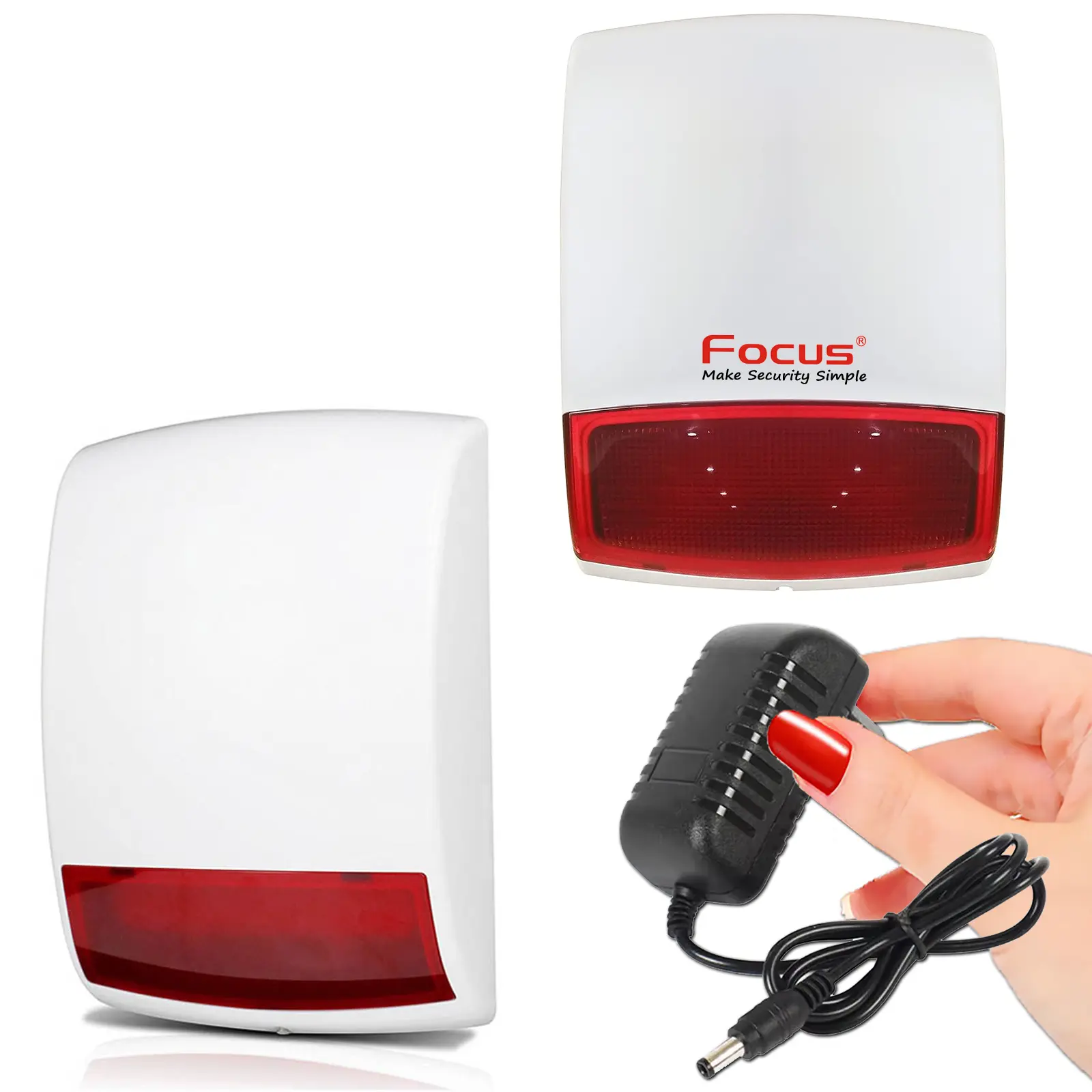 Sirène extérieure Meian posée sur un bureau protégé par alarme connectée